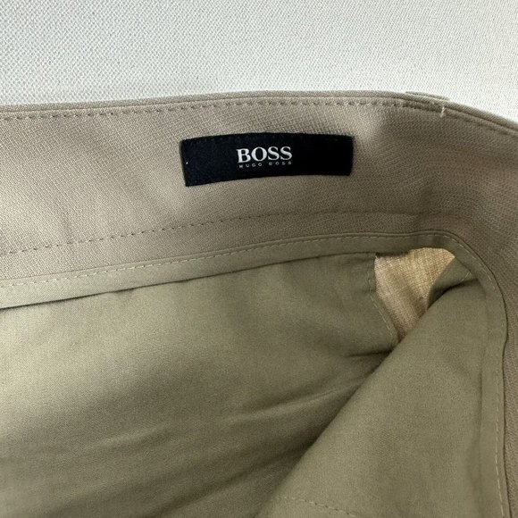 Hugo Boss Cagan Pants Mens 38R Solid Beige Wool Blend Flat Front Slacks - Picture 9 of 10